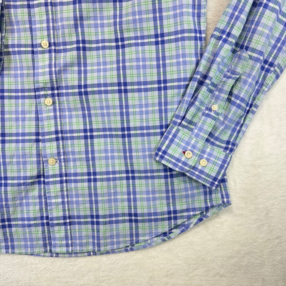 Preppy RVYC Plaid Button Down Shirt Medium Coastal Blue Green Long Sleeve - Picture 6 of 9